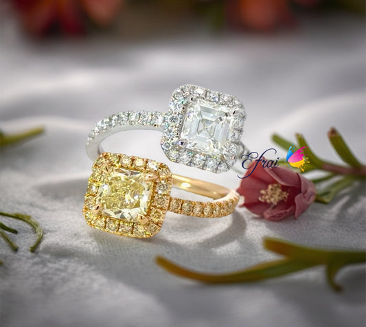 Natural GIA Fancy Yellow and white diamonds Moi et Toi style ring