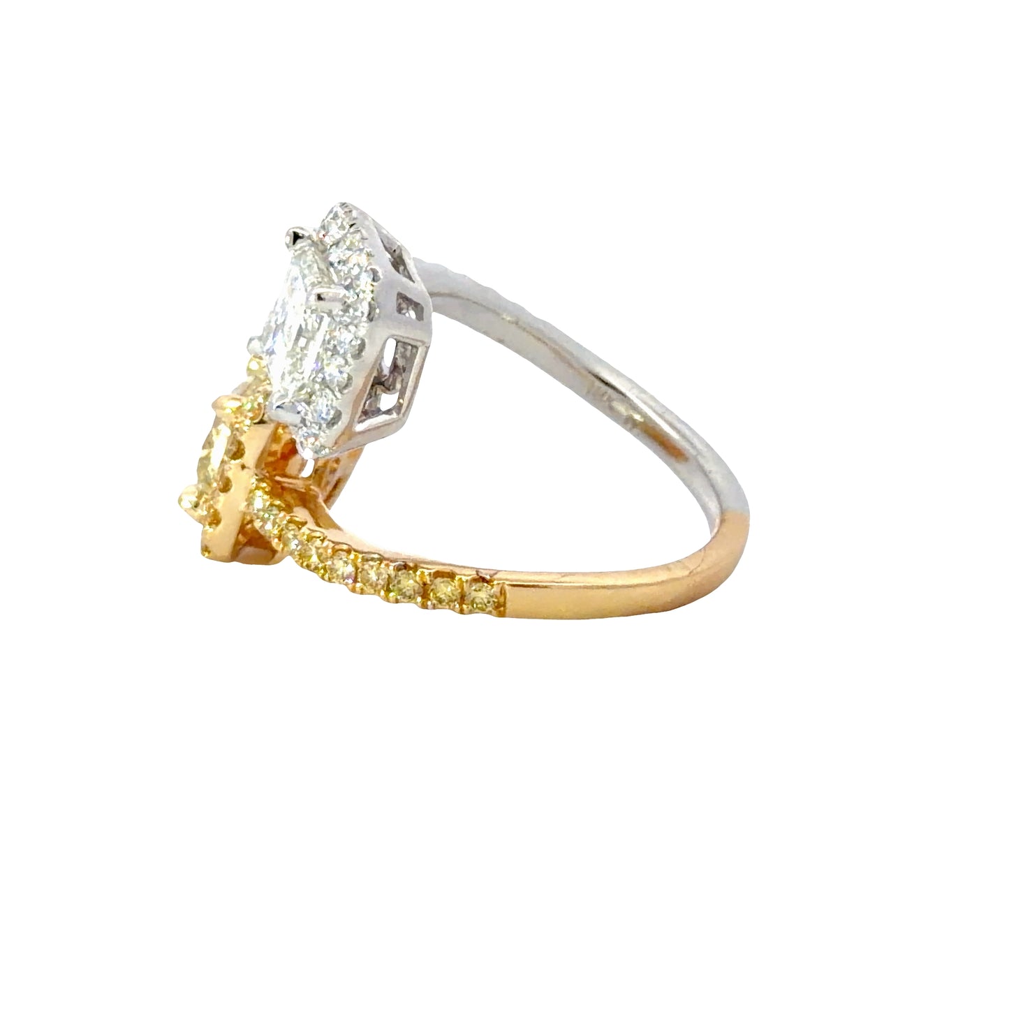 Natural GIA Fancy Yellow and white diamonds Moi et Toi style ring
