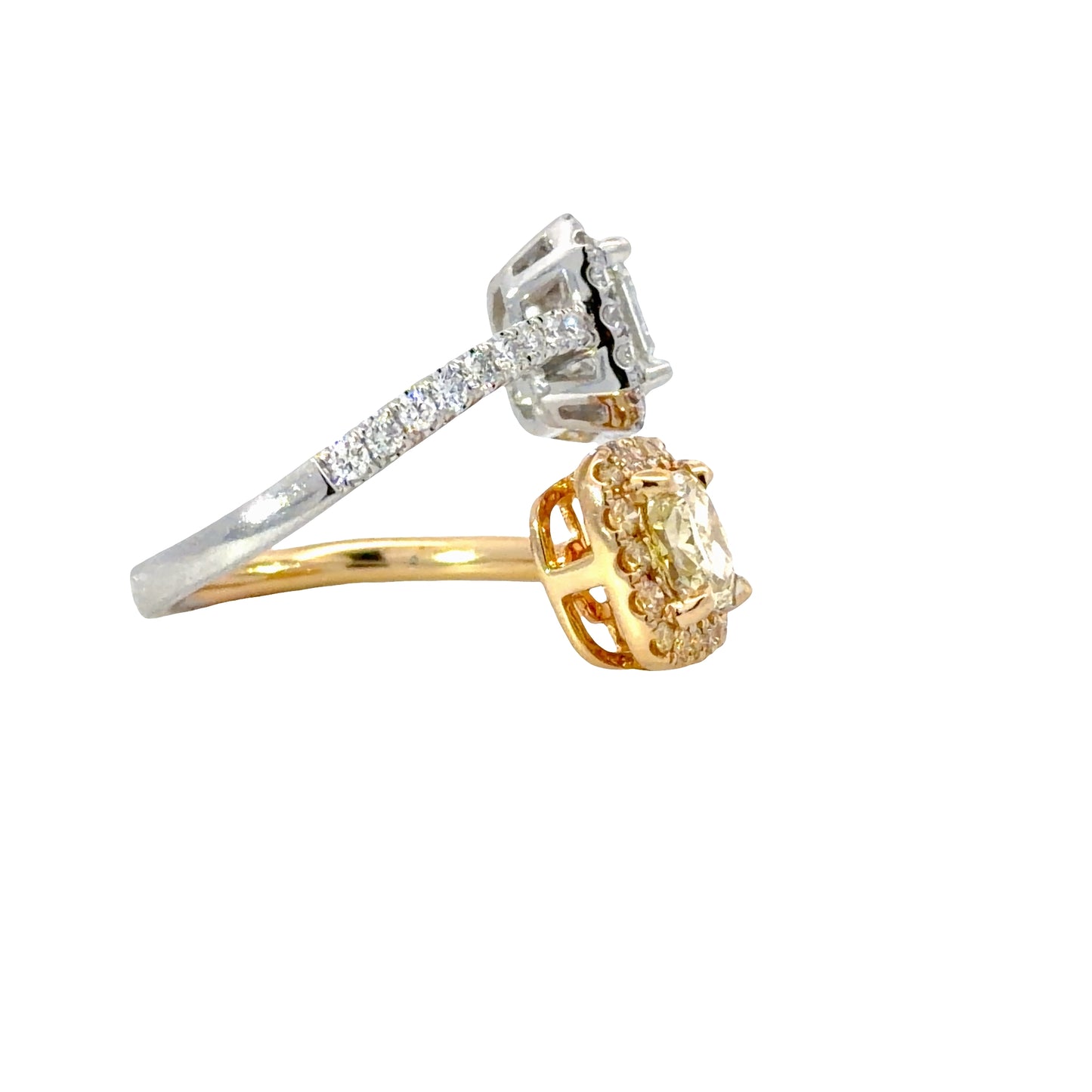 Natural GIA Fancy Yellow and white diamonds Moi et Toi style ring