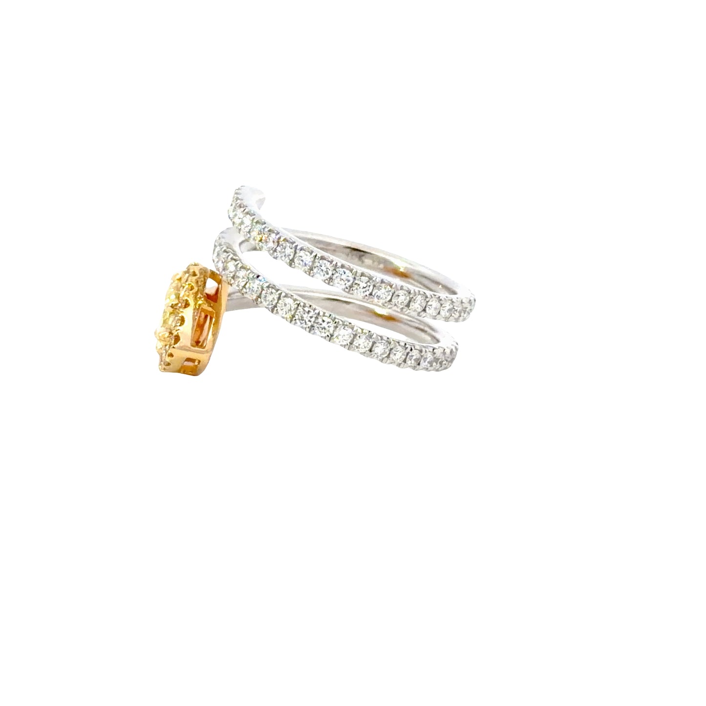 Exquisite 18K White and Yellow Gold Ring with GIA Natural Fancy Intense Yellow Pear Cut Diamond
