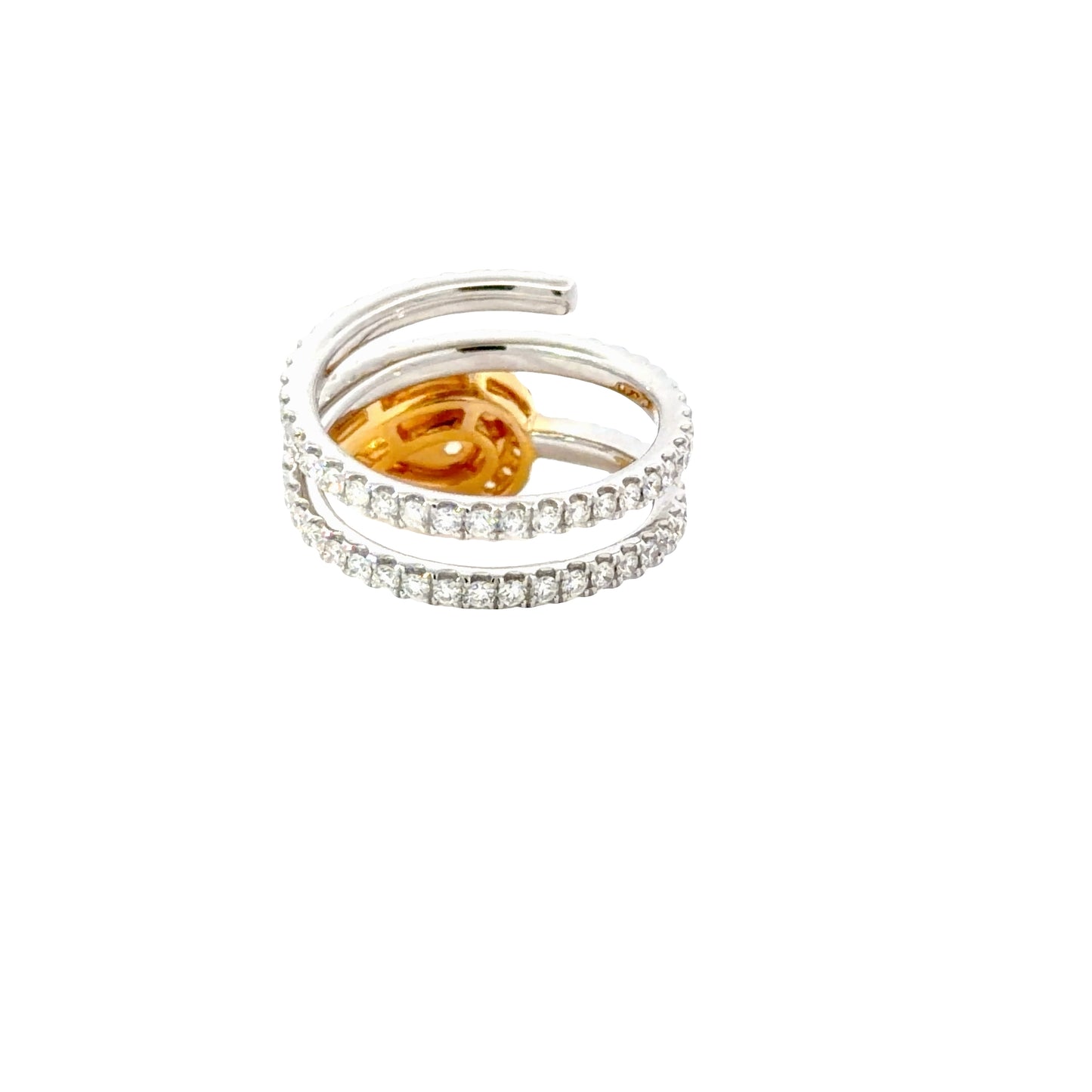Exquisite 18K White and Yellow Gold Ring with GIA Natural Fancy Intense Yellow Pear Cut Diamond