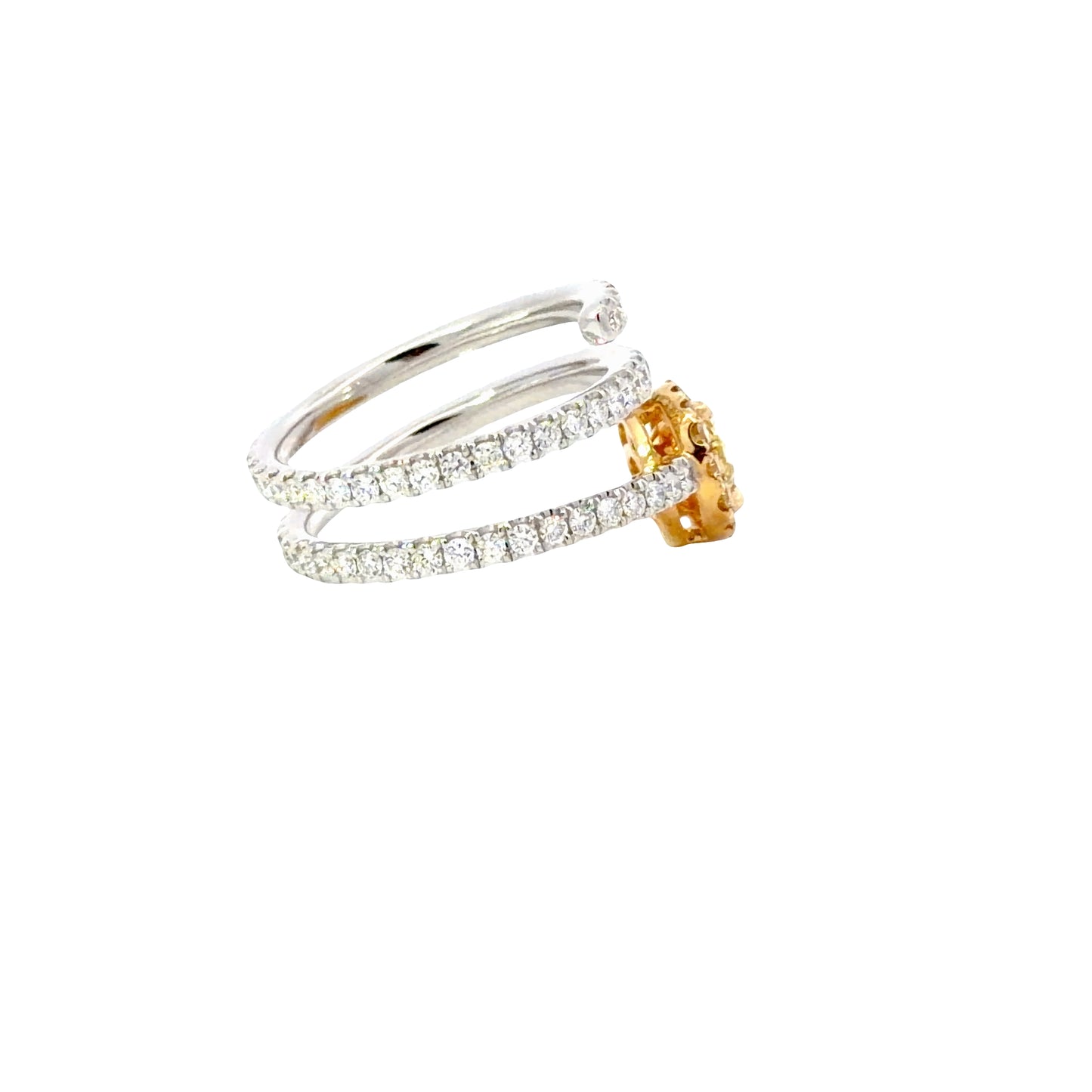 Exquisite 18K White and Yellow Gold Ring with GIA Natural Fancy Intense Yellow Pear Cut Diamond