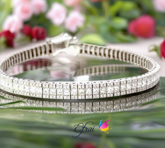 18K white gold Tennis Bracelet with Natural Princess Cut and round  Diamonds