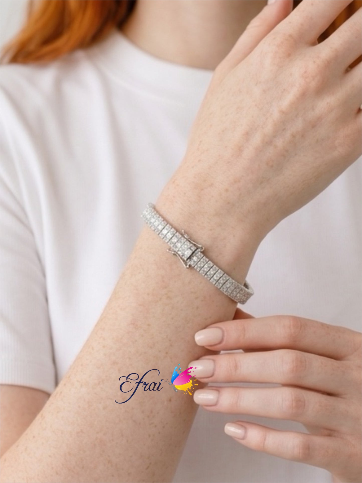 18K white gold Tennis Bracelet with Natural Princess Cut and round  Diamonds