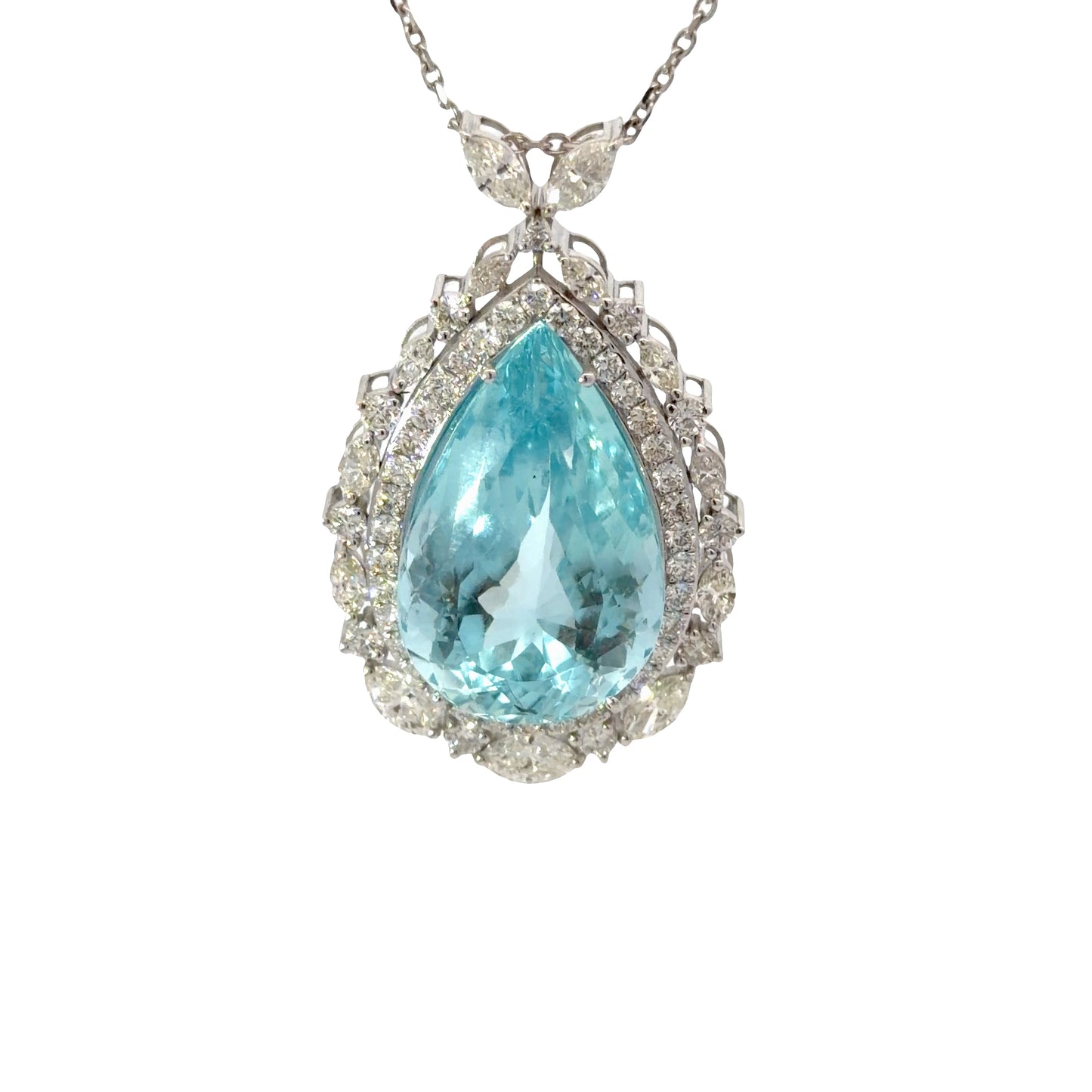 Natural Aquamarine and diamonds Necklace in 18K White Gold