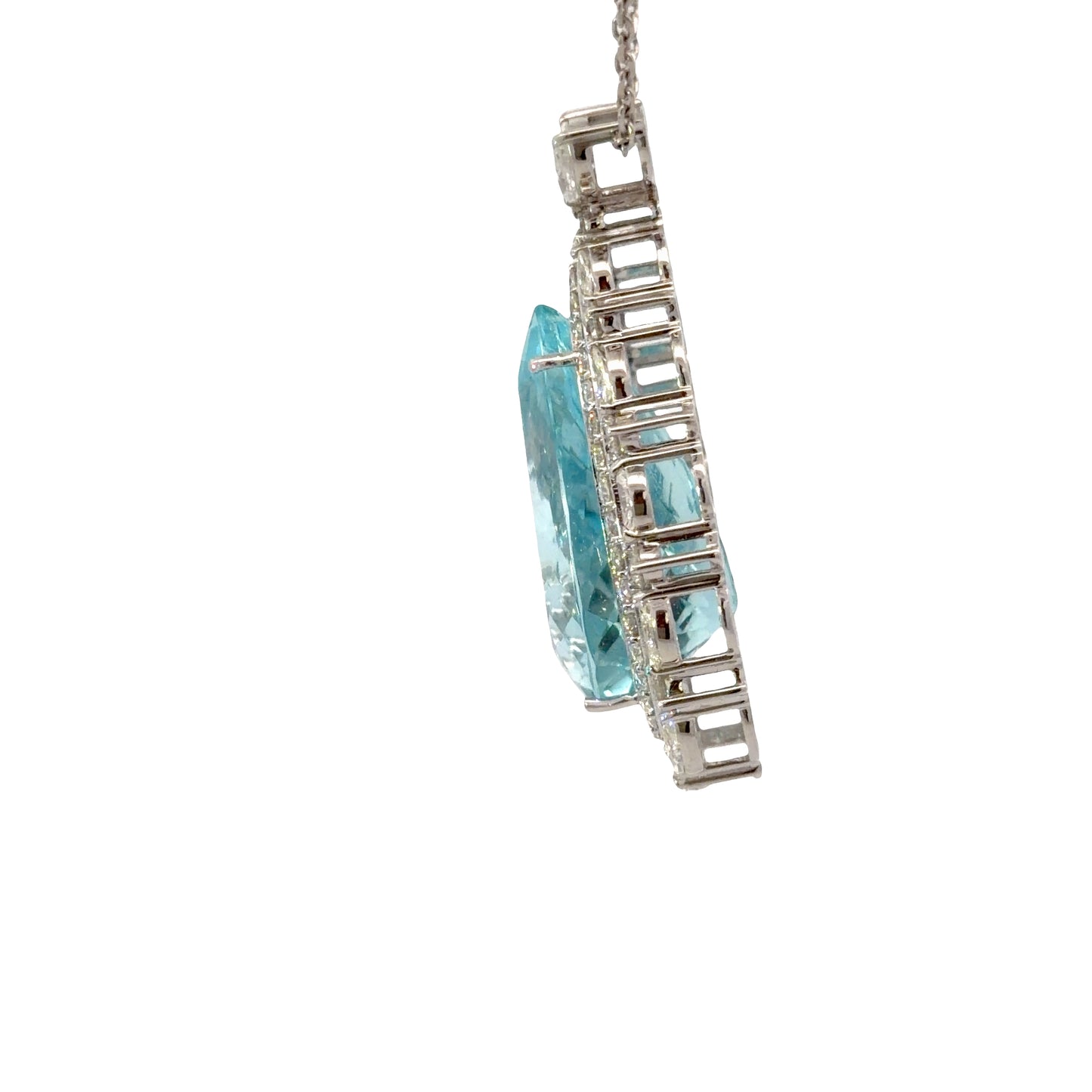 Natural Aquamarine and diamonds Necklace in 18K White Gold