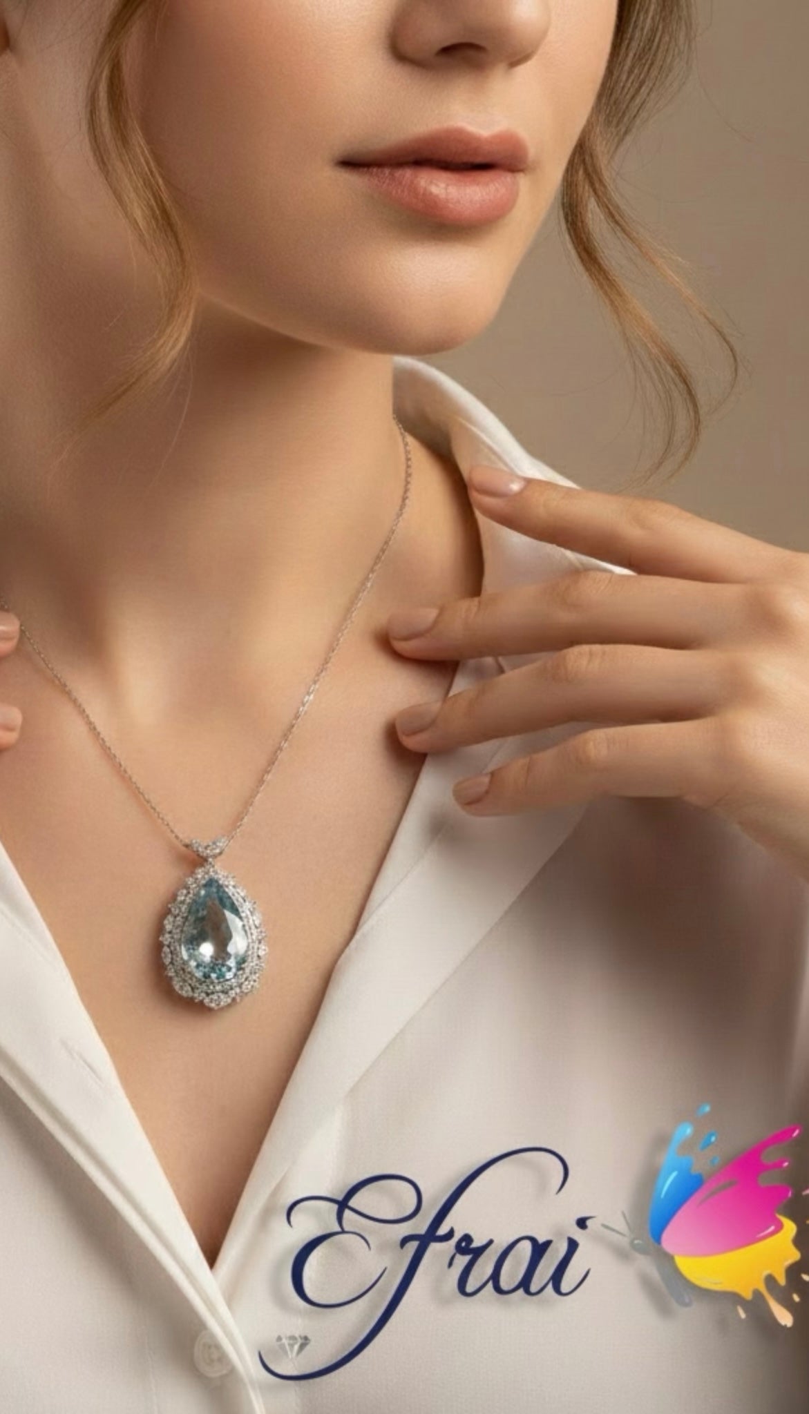 Natural Aquamarine and diamonds Necklace in 18K White Gold