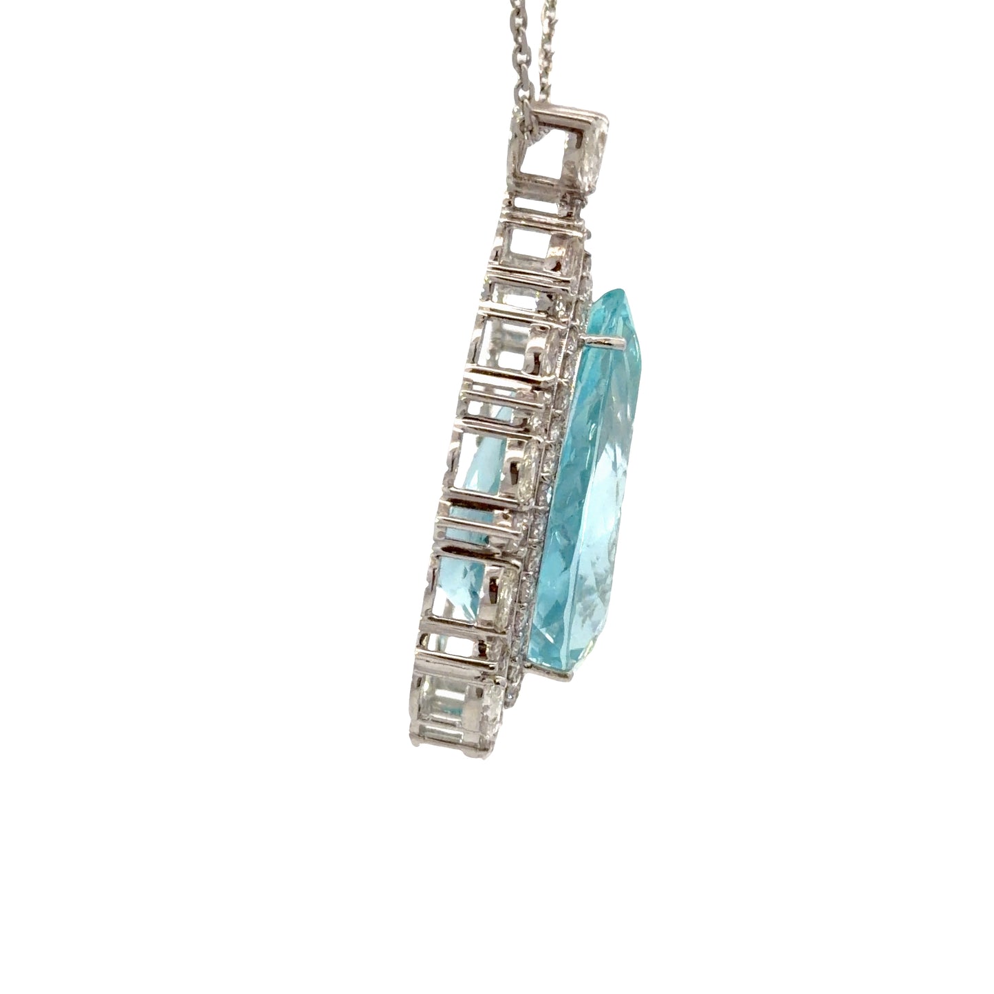 Natural Aquamarine and diamonds Necklace in 18K White Gold