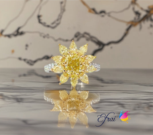 GIA Natural Fancy Yellow Diamond Cocktail Ring in 18K White and Yellow Gold
