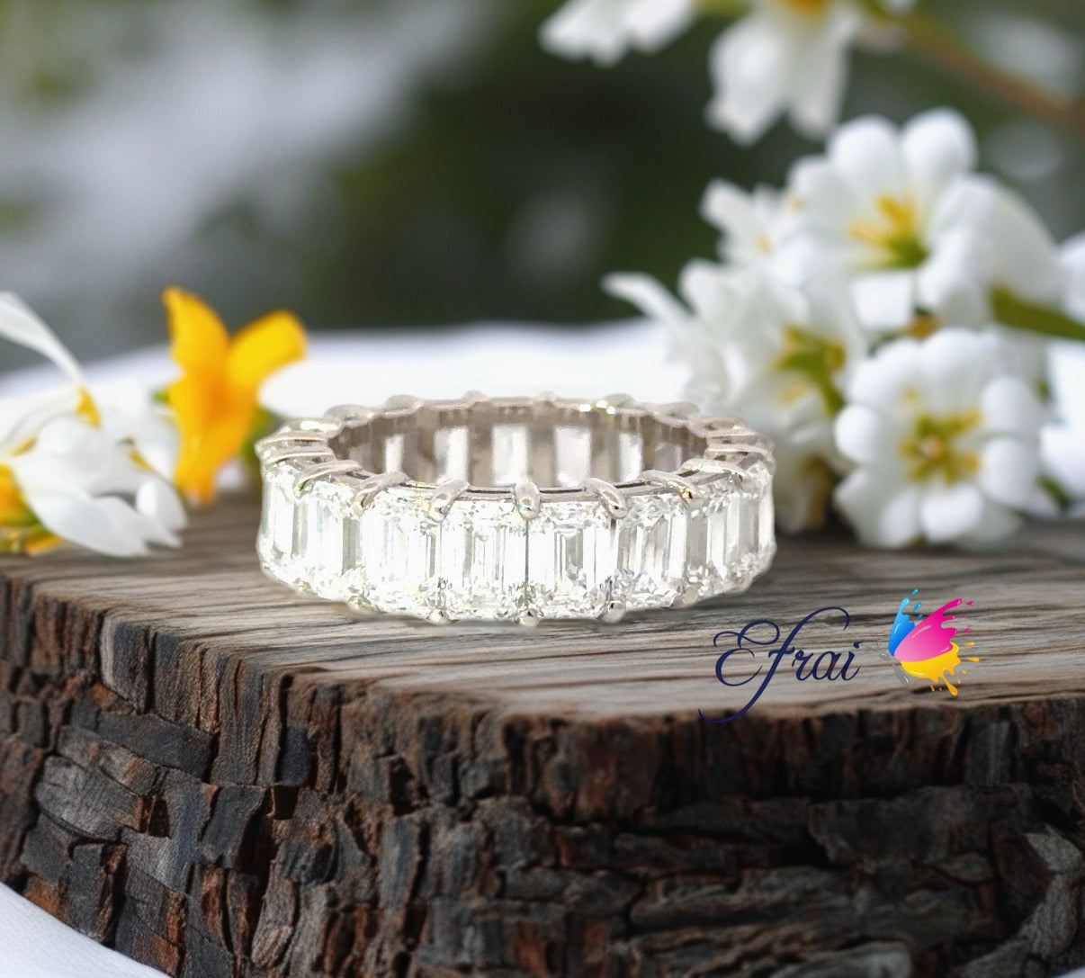 Natural Emerald Cut Diamond Eternity Band Ring