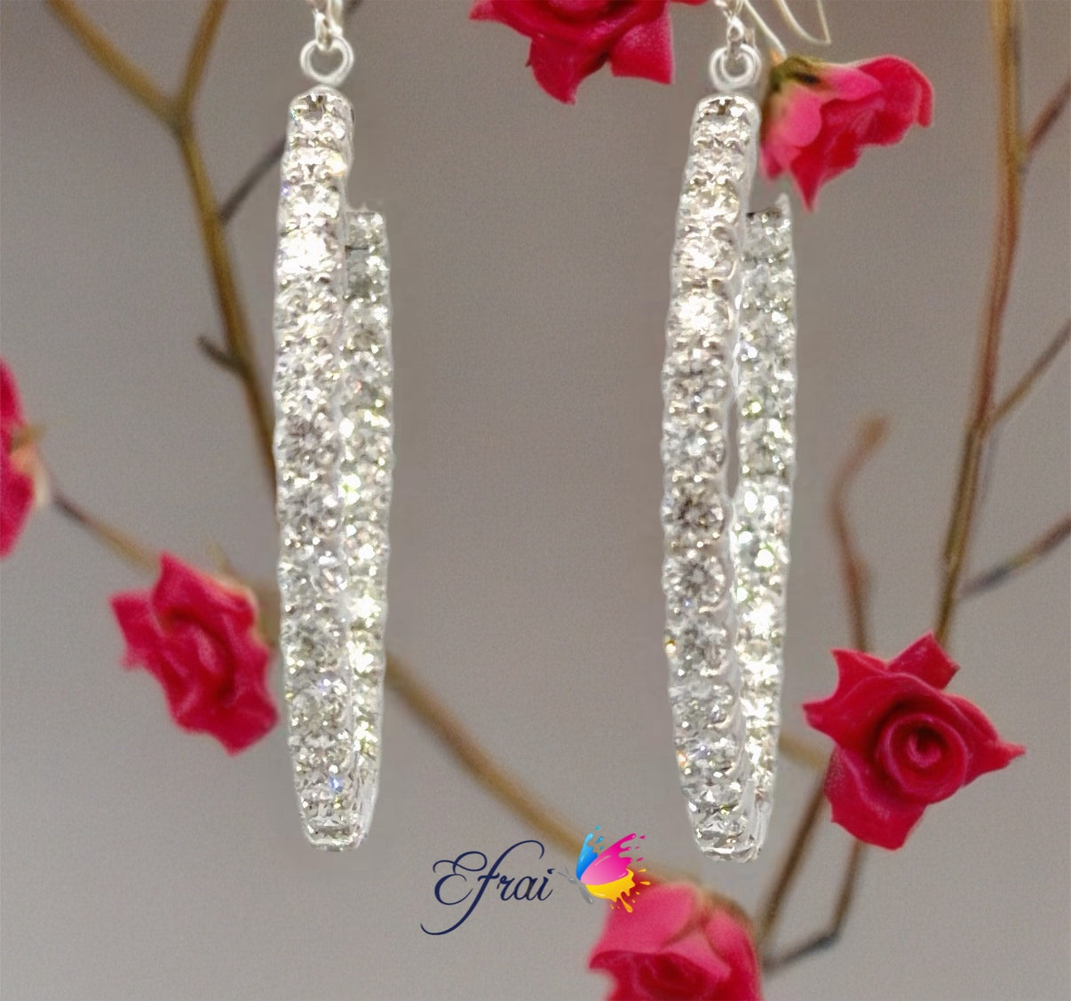 Gorgeous 14K White Gold Natural Diamonds Hoop Earrings