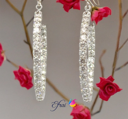 Gorgeous 14K White Gold Natural Diamonds Hoop Earrings