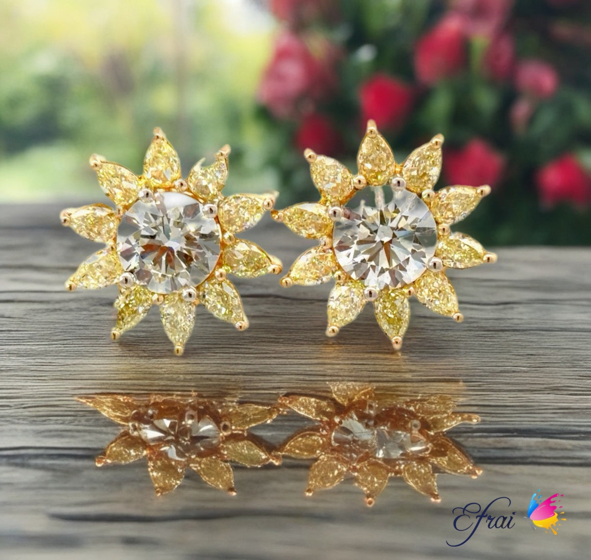 Exquisite Natural Round Brilliant Cut Diamonds  Stud Earrings in 18K Yellow Gold