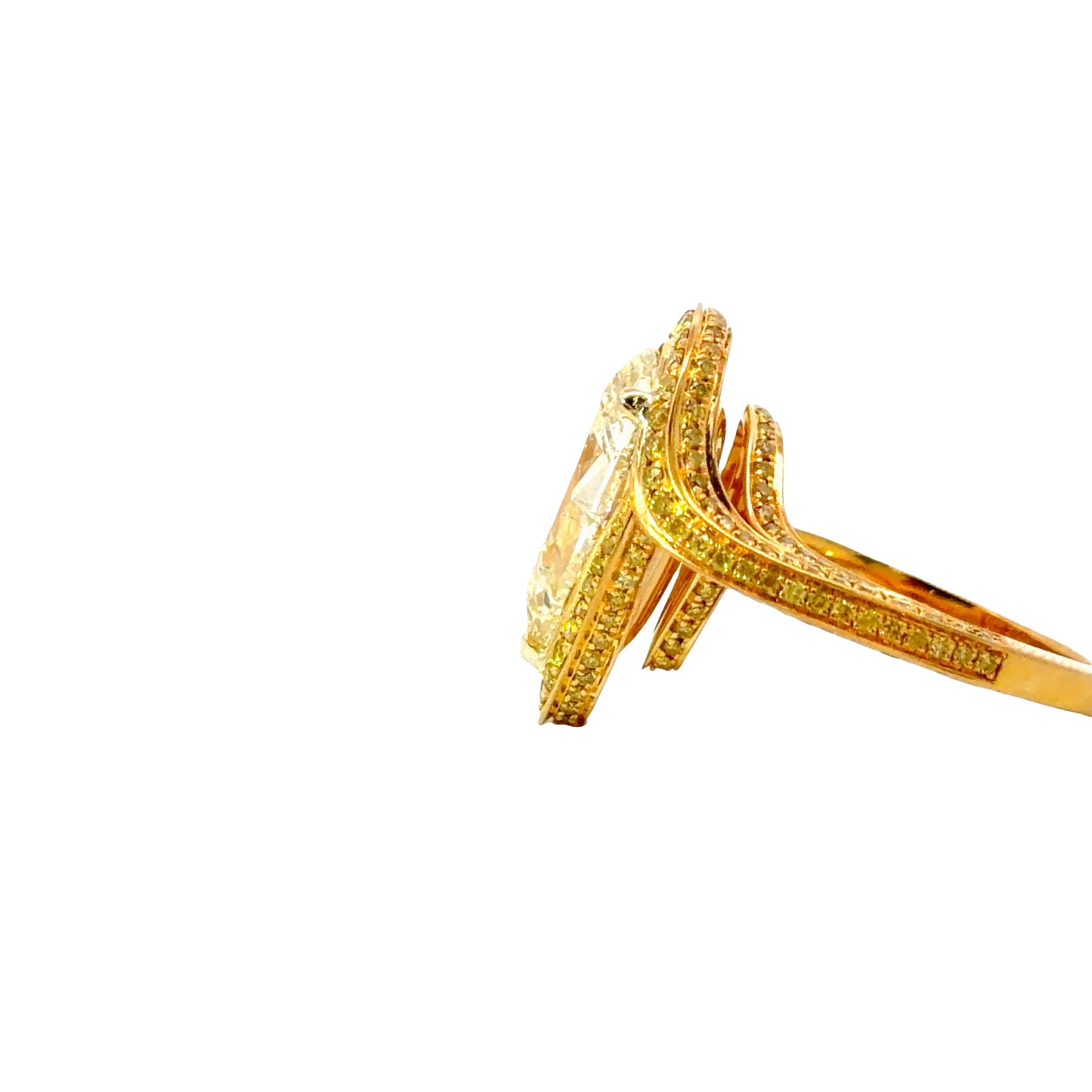 Magnificent GIA Yellow Pear Brilliant Cut Diamond Cocktail Ring in 18K Yellow Gold