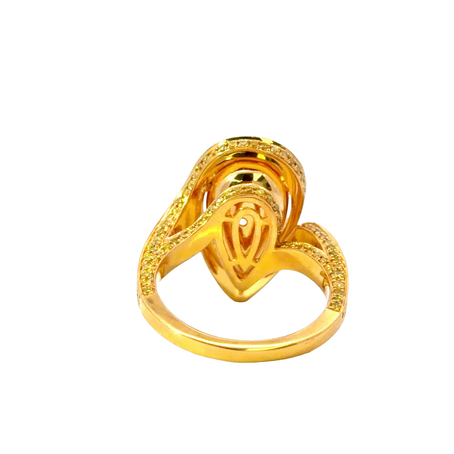 Magnificent GIA Yellow Pear Brilliant Cut Diamond Cocktail Ring in 18K Yellow Gold
