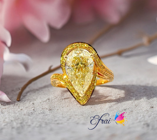 Magnificent GIA Yellow Pear Brilliant Cut Diamond Cocktail Ring in 18K Yellow Gold
