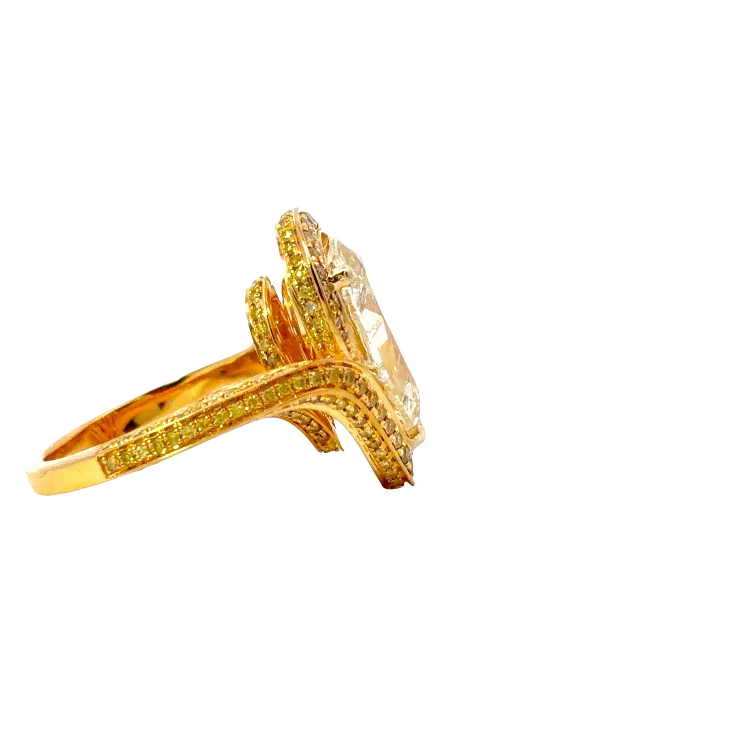 Magnificent GIA Yellow Pear Brilliant Cut Diamond Cocktail Ring in 18K Yellow Gold