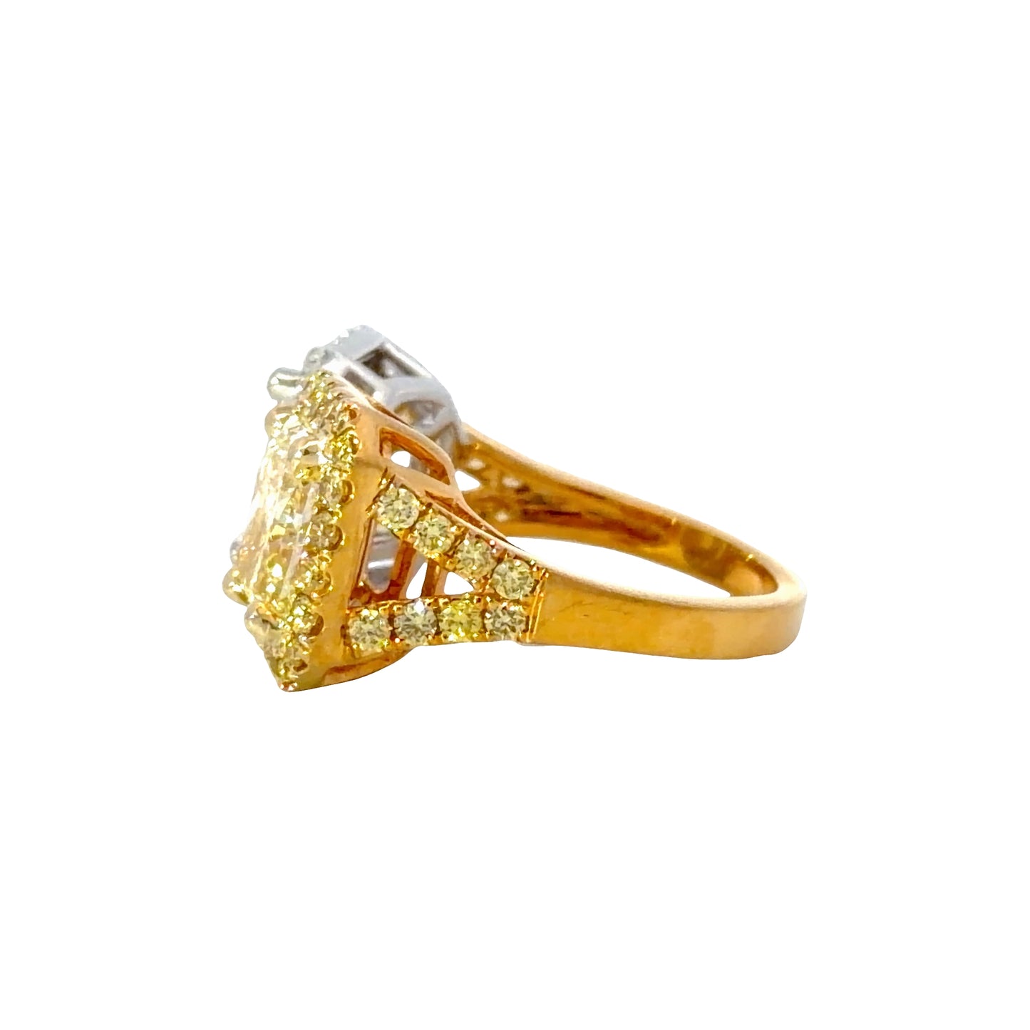 Natural GIA Fancy Yellow  and Emerald cut Diamond Toi et Moi Emerald Cut Halo Ring