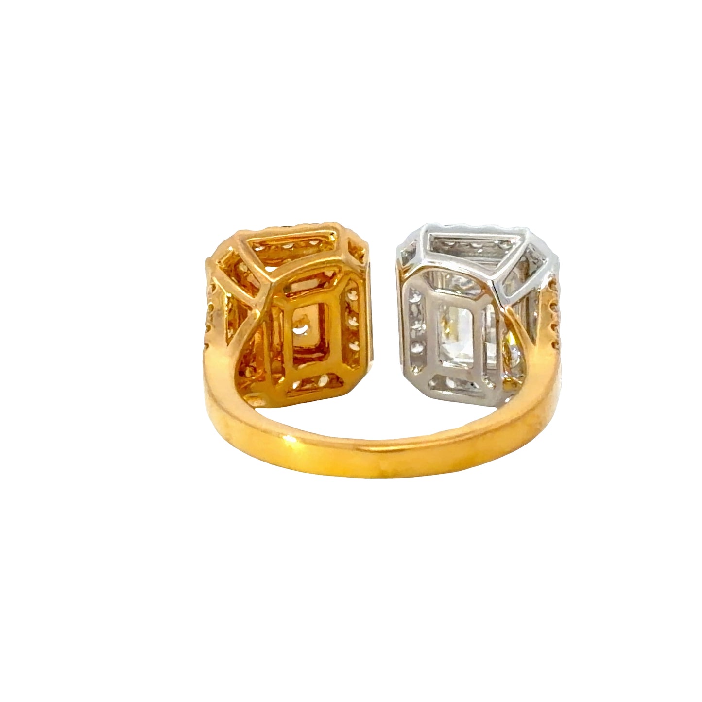 Natural GIA Fancy Yellow  and Emerald cut Diamond Toi et Moi Emerald Cut Halo Ring