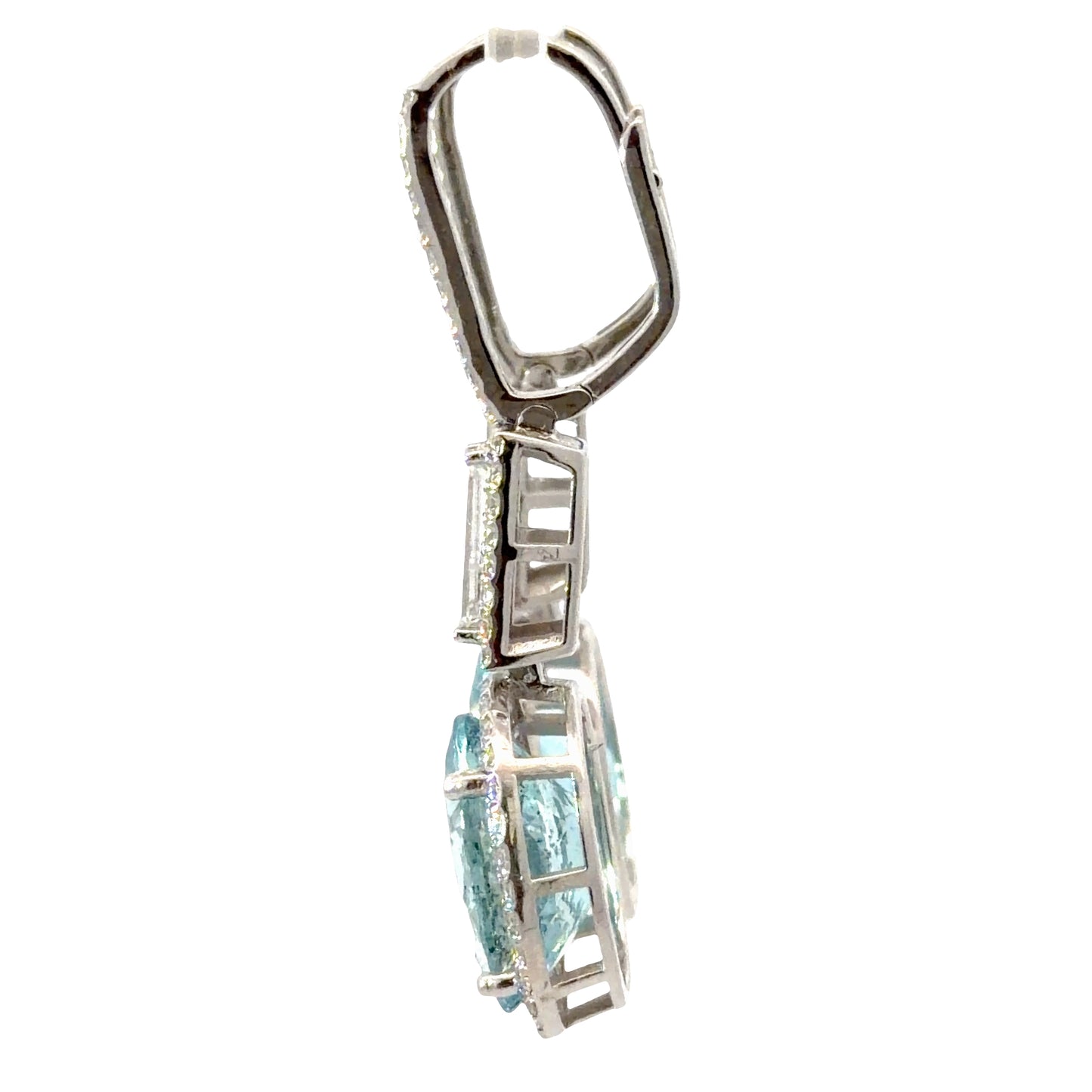 Natural Oval Aquamarines Halo Drop Earrings in white gold