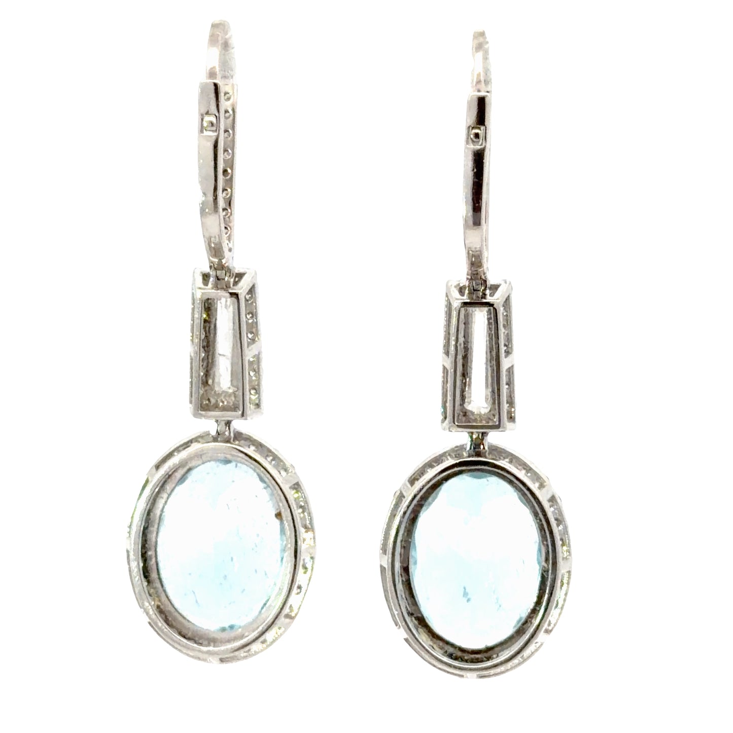 Natural Oval Aquamarines Halo Drop Earrings in white gold