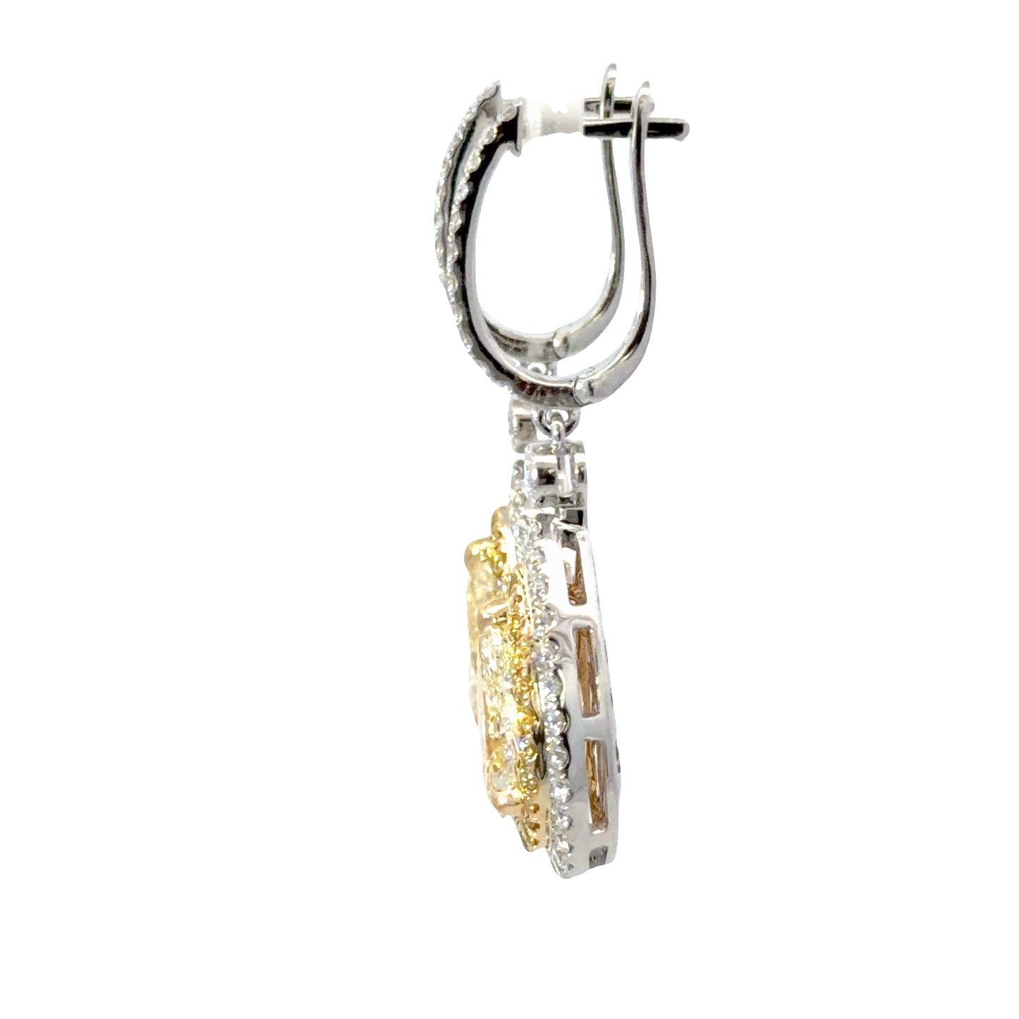 GIA certified Natural  Pear shaped Yellow Diamonds Double Halo Drop Earrings