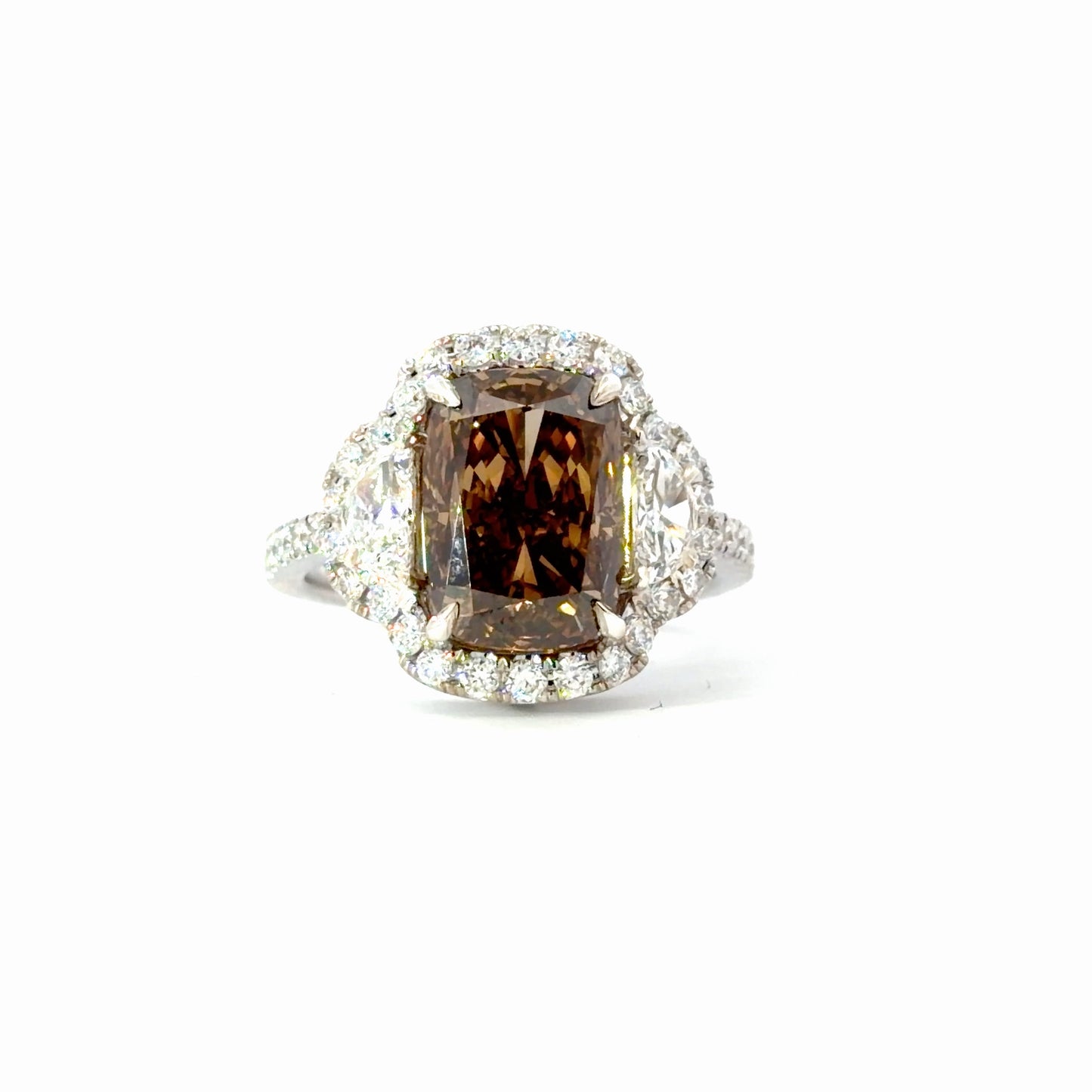 Natural Fancy Champagne brown Diamond Halo Engagement Ring in White Gold