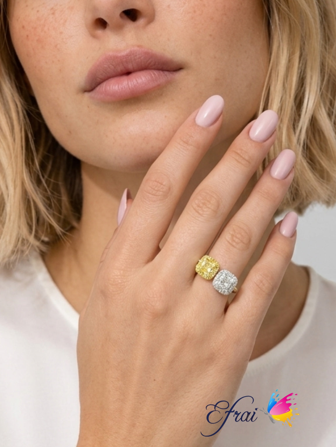 Natural Fancy Yellow and Colorless Diamond Twin Halo Ring