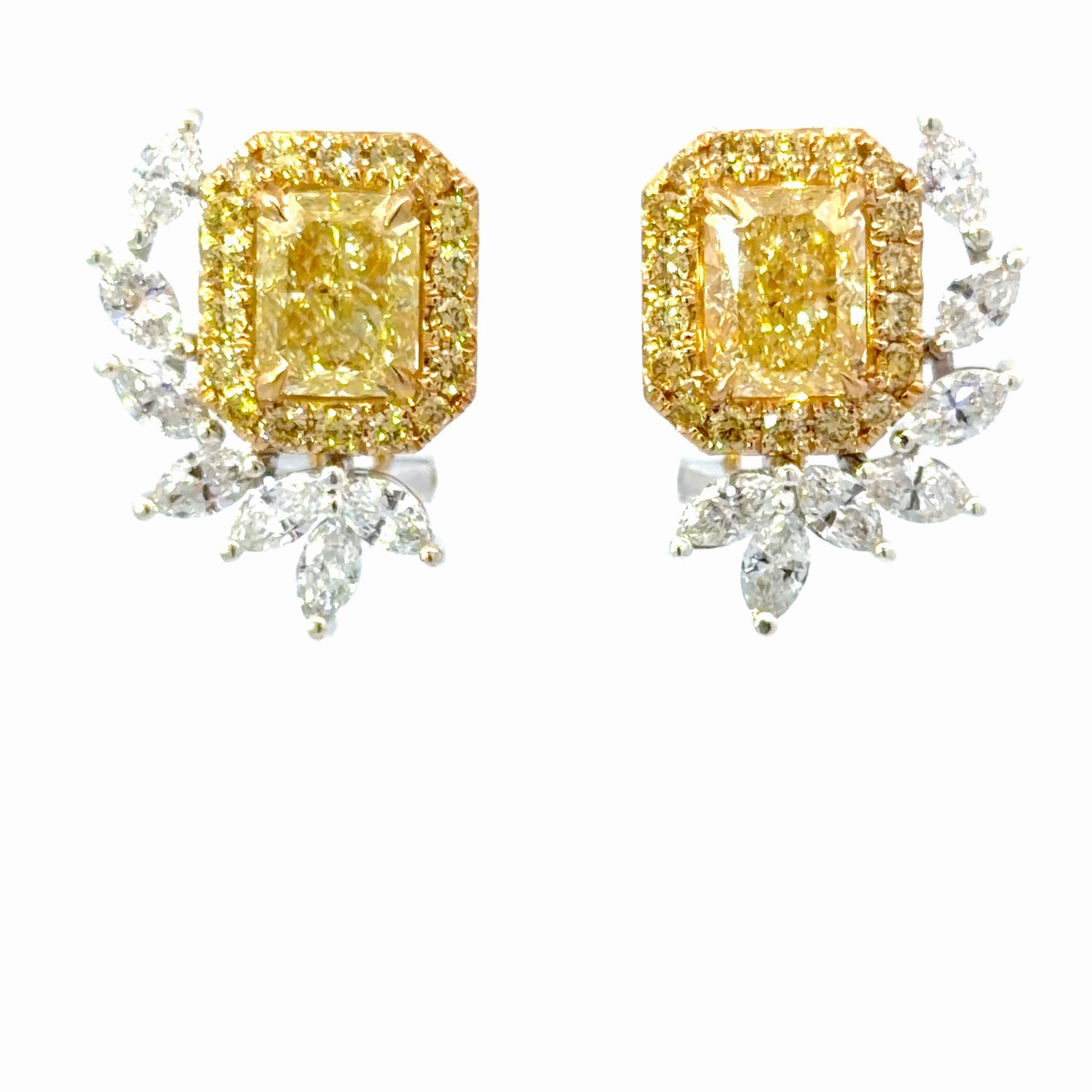 GIA Natural Fancy Yellow Diamond Earrings in 18K White Gold