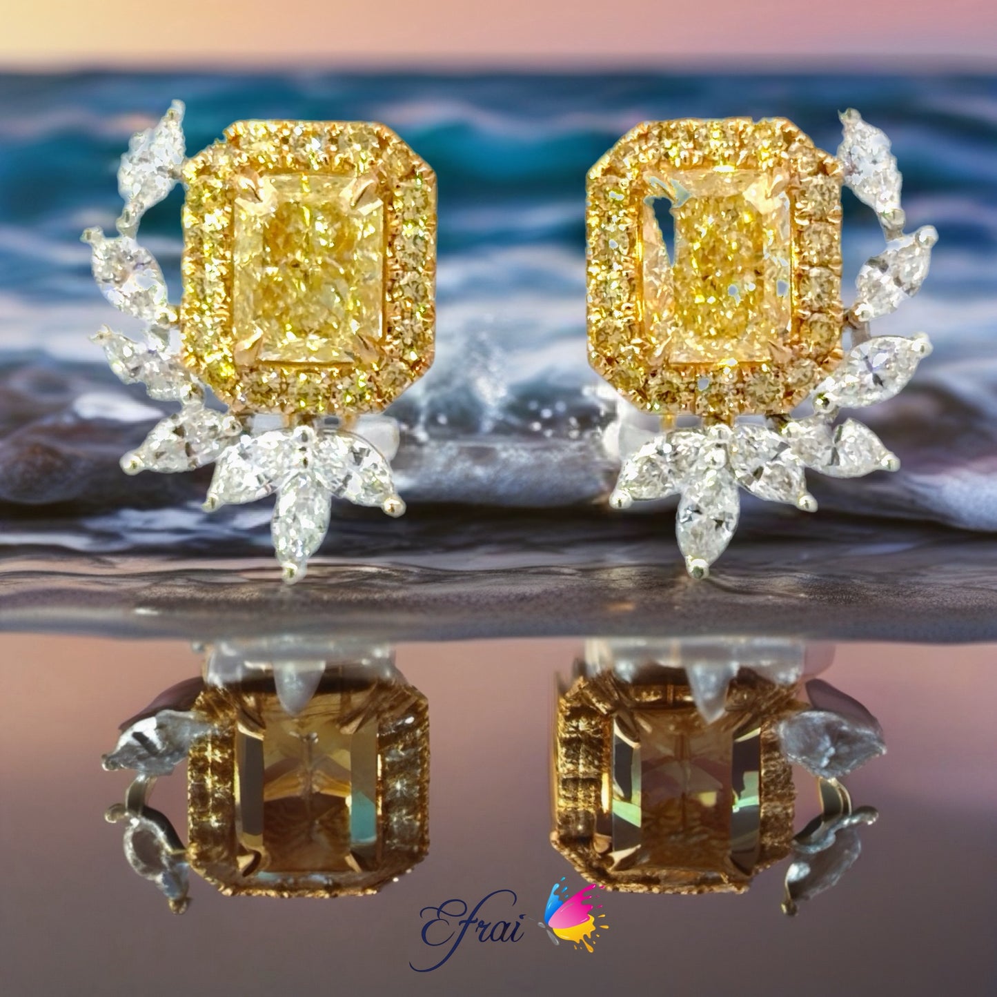 GIA Natural Fancy Yellow Diamond Earrings in 18K White Gold