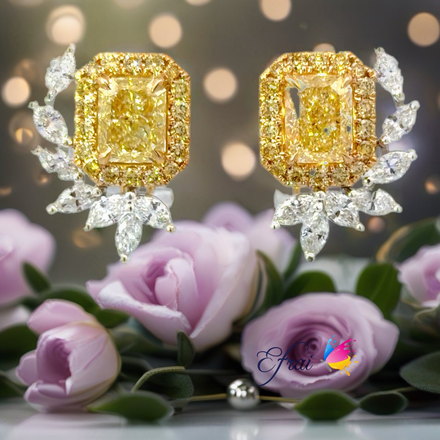 GIA Natural Fancy Yellow Diamond Earrings in 18K White Gold