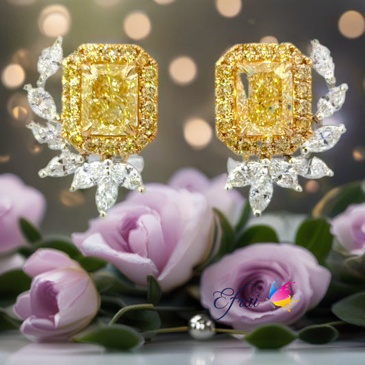 GIA Natural Fancy Yellow Diamond Earrings in 18K White Gold