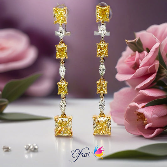 Natural GIA Fancy Yellow Diamonds Linear Drop Earrings