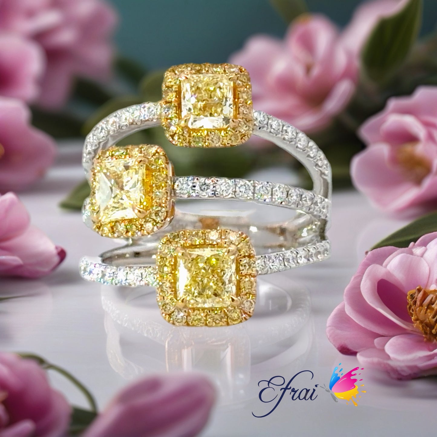 GIA Fancy Yellow Diamond Multi-Stone Ring in White Gold
