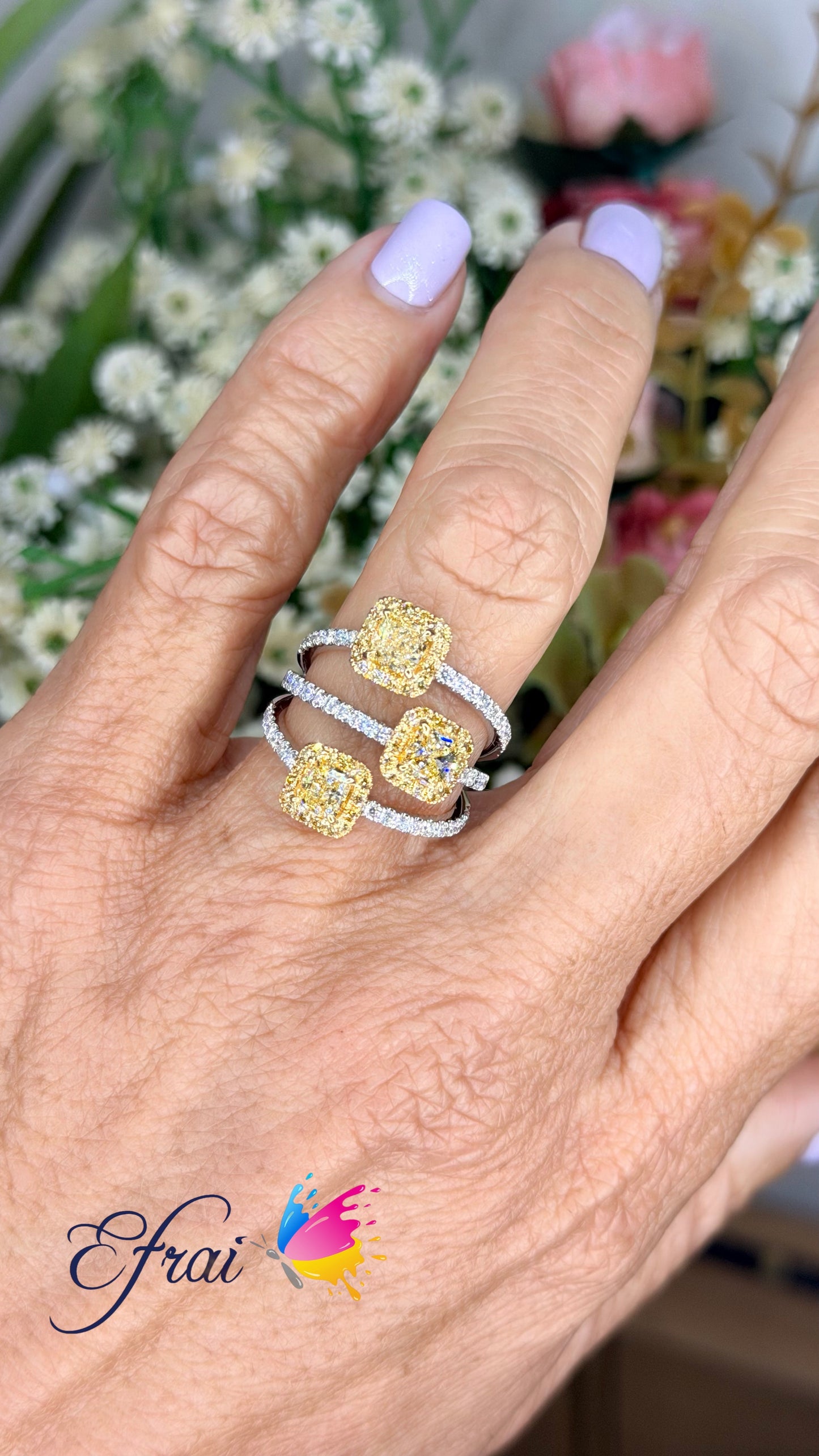GIA Fancy Yellow Diamond Multi-Stone Ring in White Gold