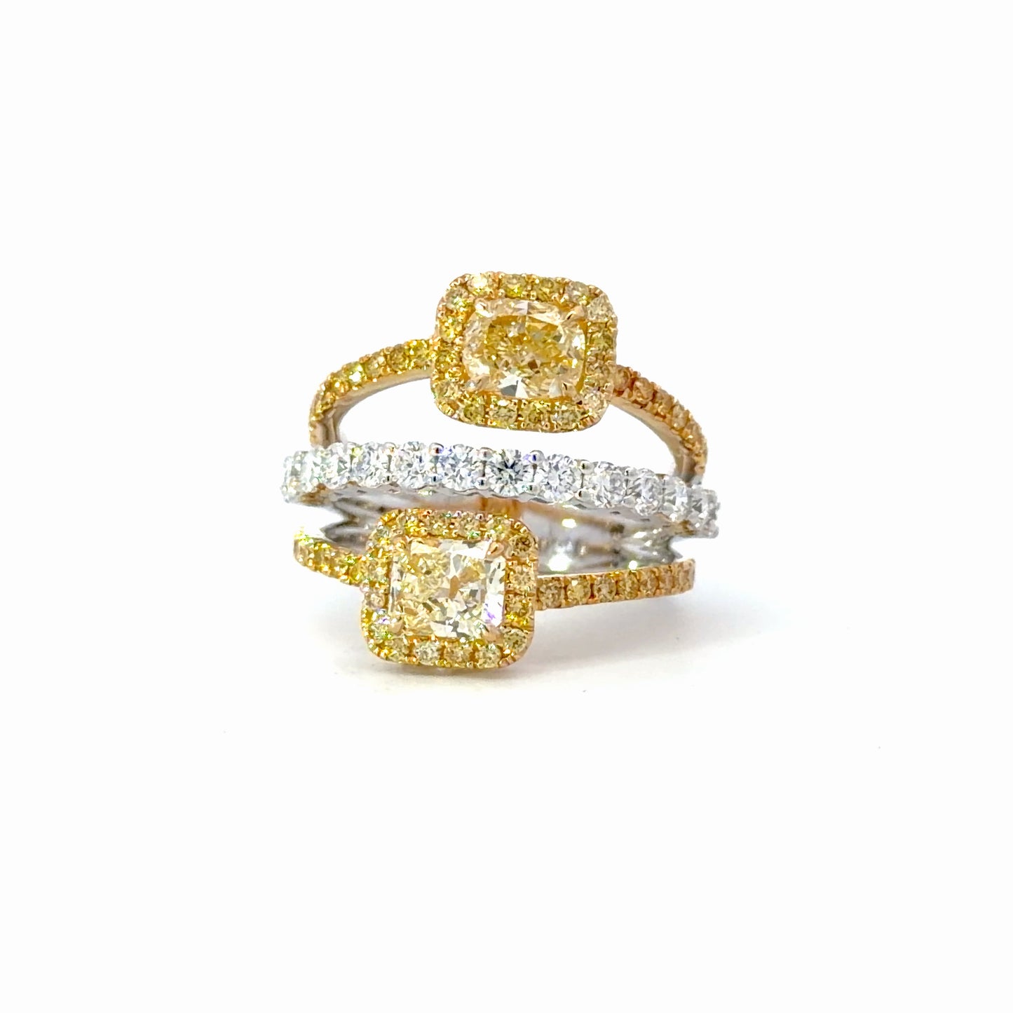 Natural GIA Fancy Yellow Diamond Stackable Rings in white and yellow Gold
