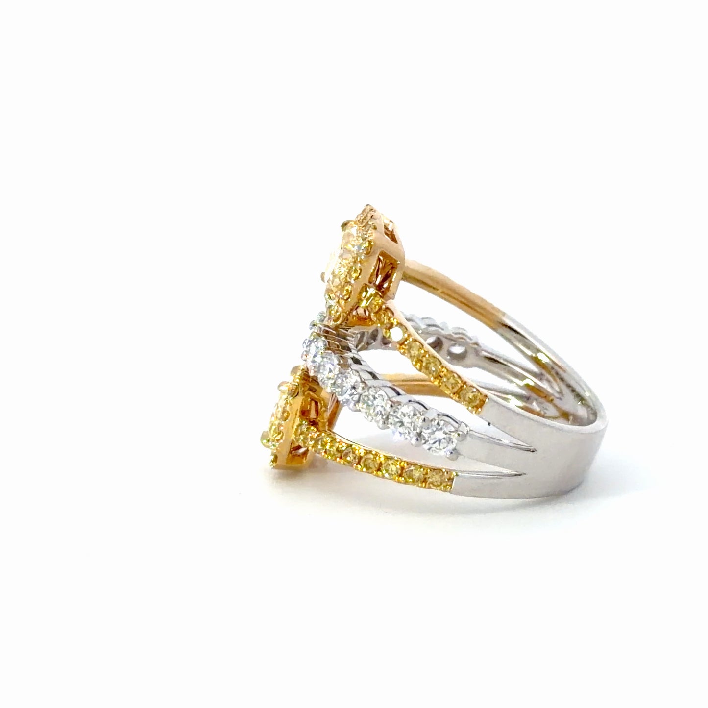 Natural GIA Fancy Yellow Diamond Stackable Rings in white and yellow Gold