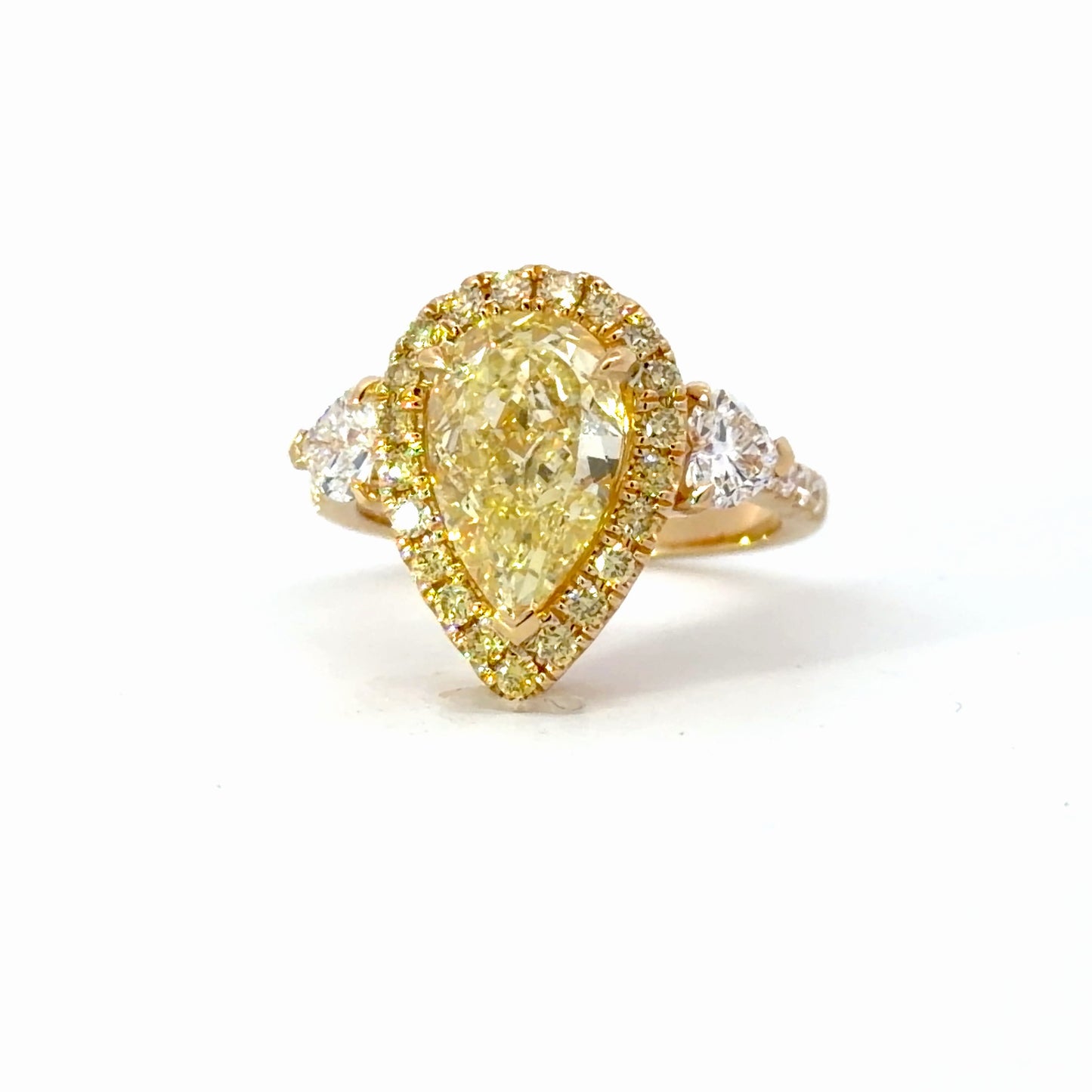GIA Natural Pear Fancy Yellow Diamond Halo Ring