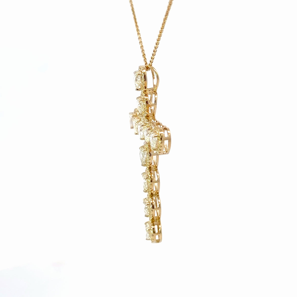 Heart-Shaped Diamond Halo Cross Pendant in Yellow Gold