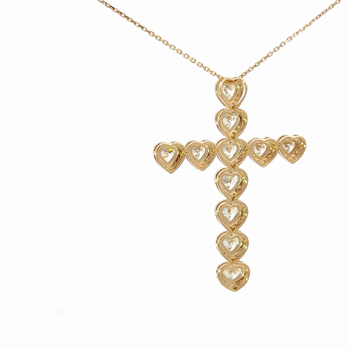 Heart-Shaped Diamond Halo Cross Pendant in Yellow Gold