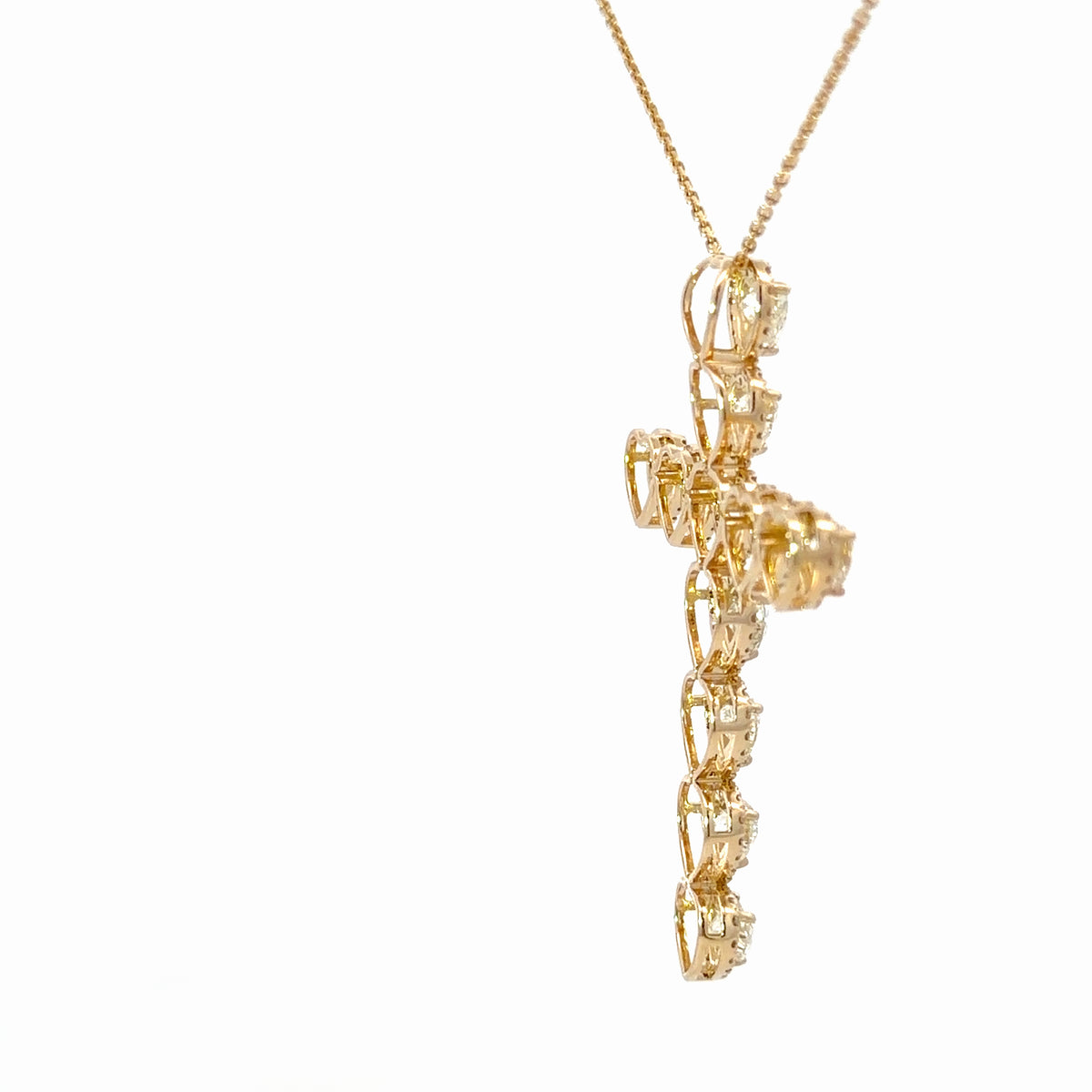 Heart-Shaped Diamond Halo Cross Pendant in Yellow Gold