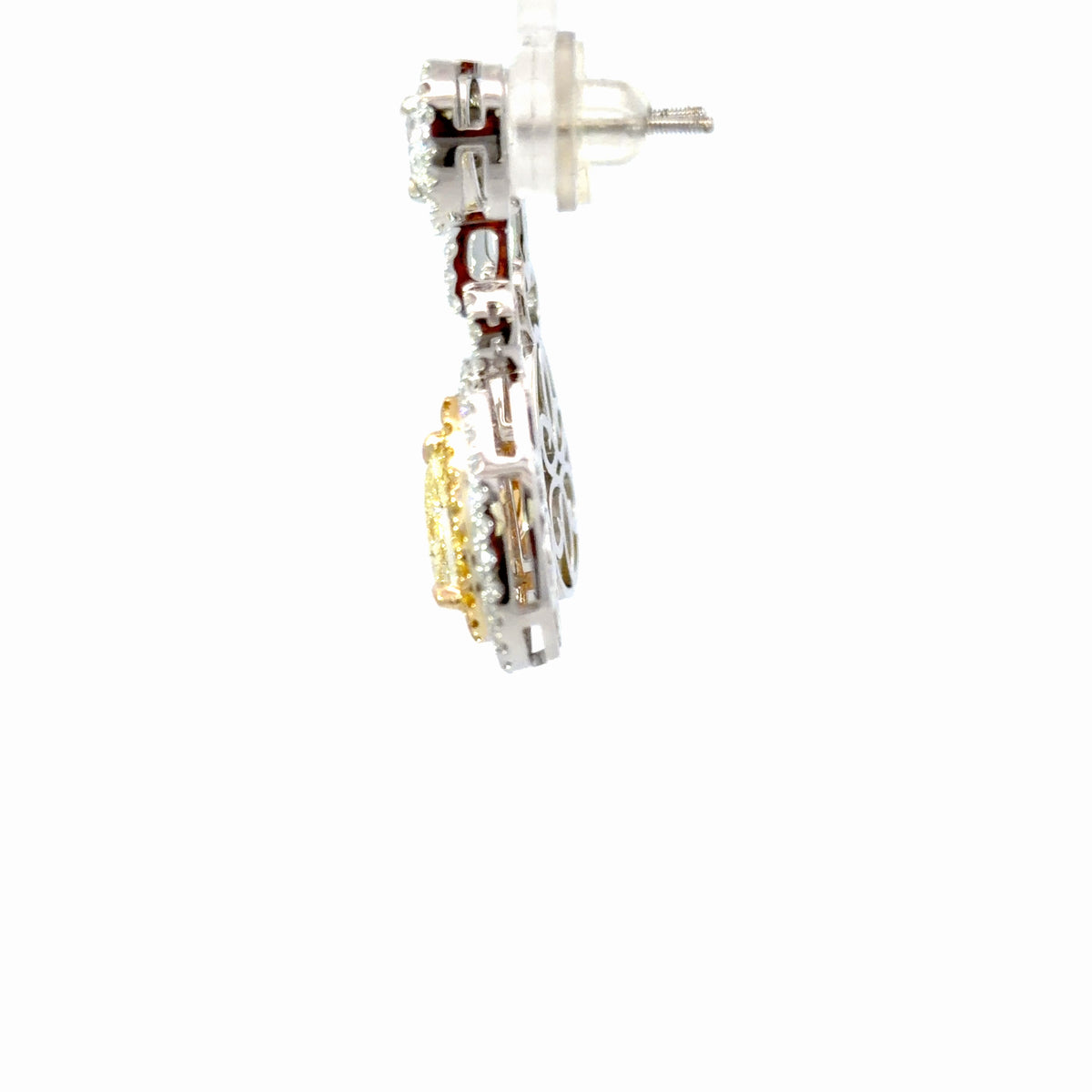 GIA Natural Fancy Yellow Diamond Double Halo Drop Earrings in White Gold