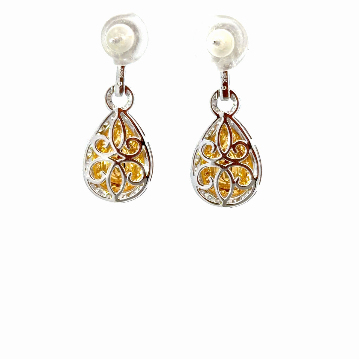 GIA Natural Fancy Yellow Diamond Double Halo Drop Earrings in White Gold