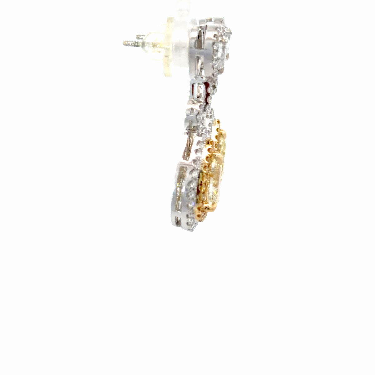 GIA Natural Fancy Yellow Diamond Double Halo Drop Earrings in White Gold