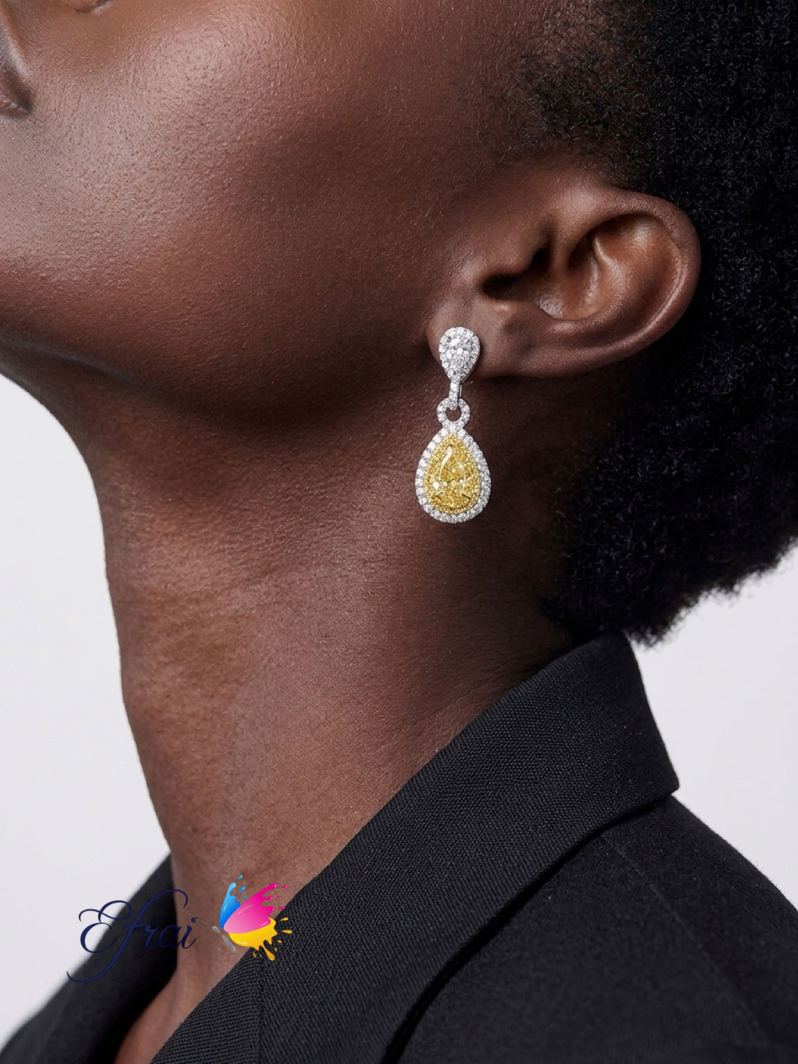 GIA Natural Fancy Yellow Diamond Double Halo Drop Earrings in White Gold