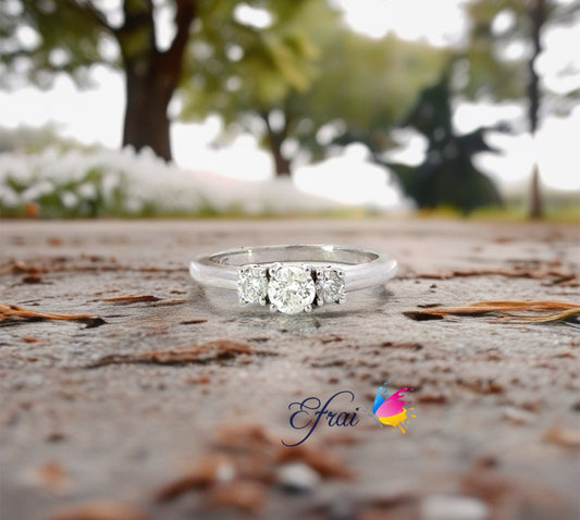 Natural three diamonds engagement ring