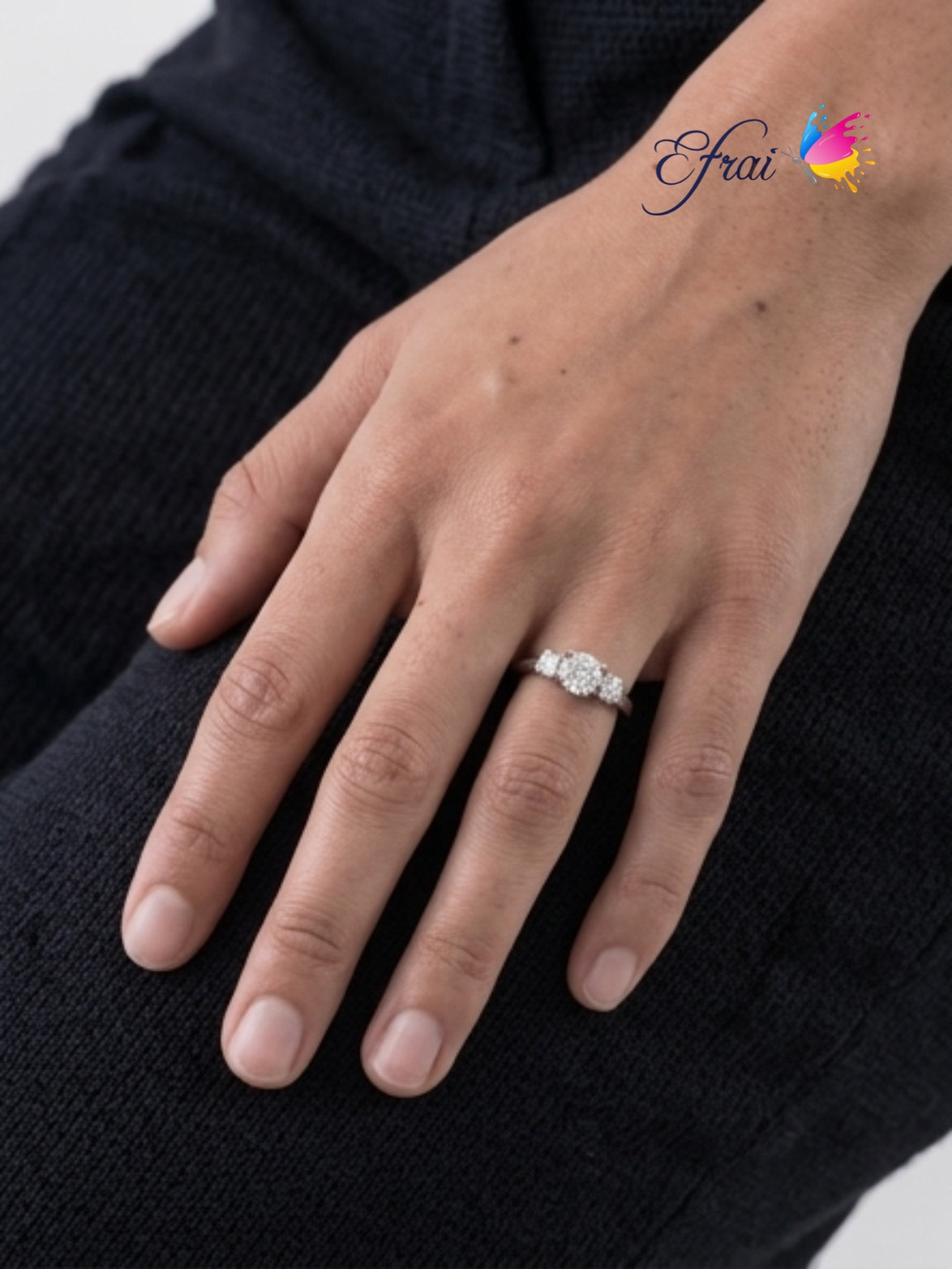 Natural three diamonds engagement ring