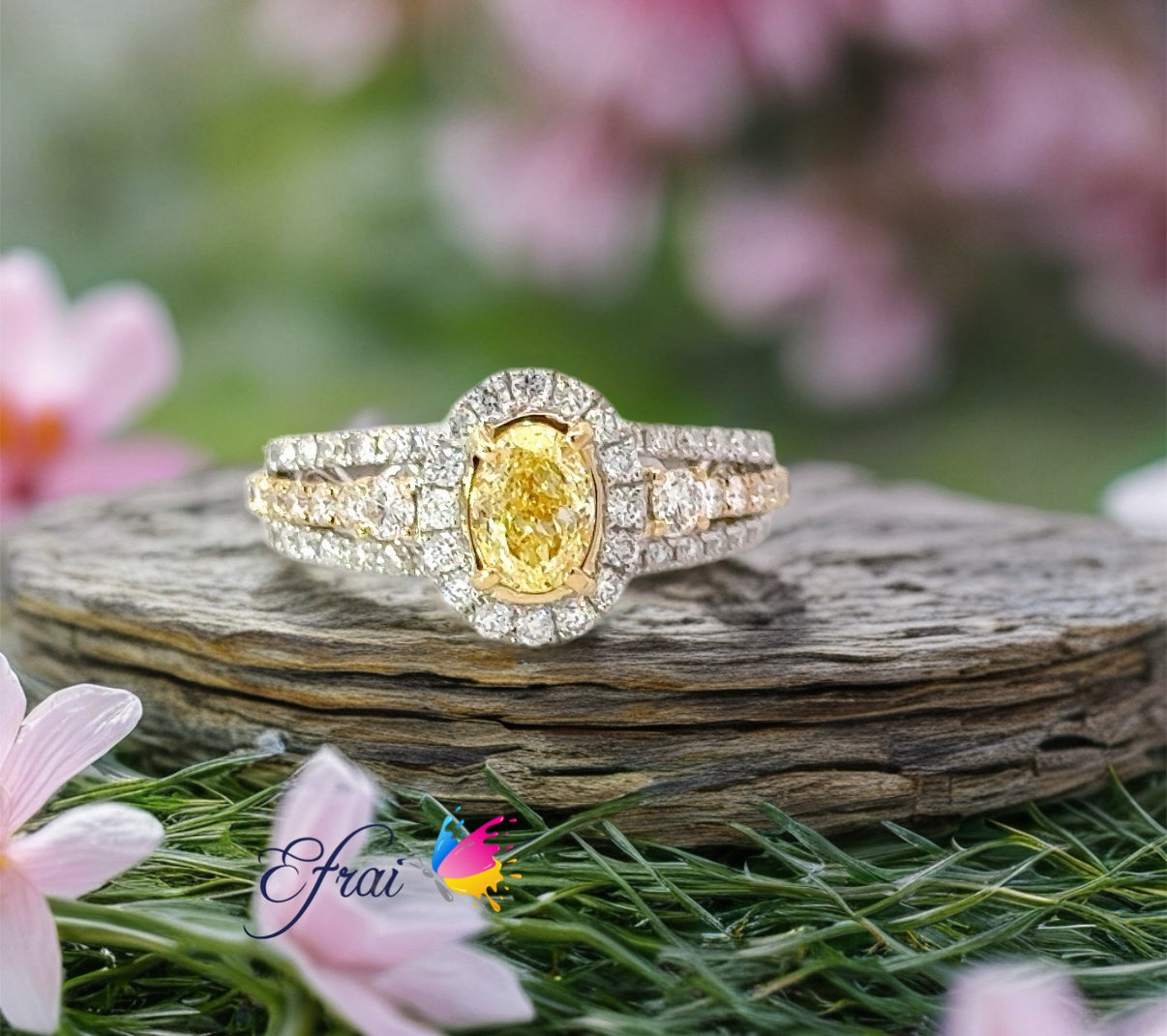 Elegant Natural GIA Fancy light yellow Oval diamond ring