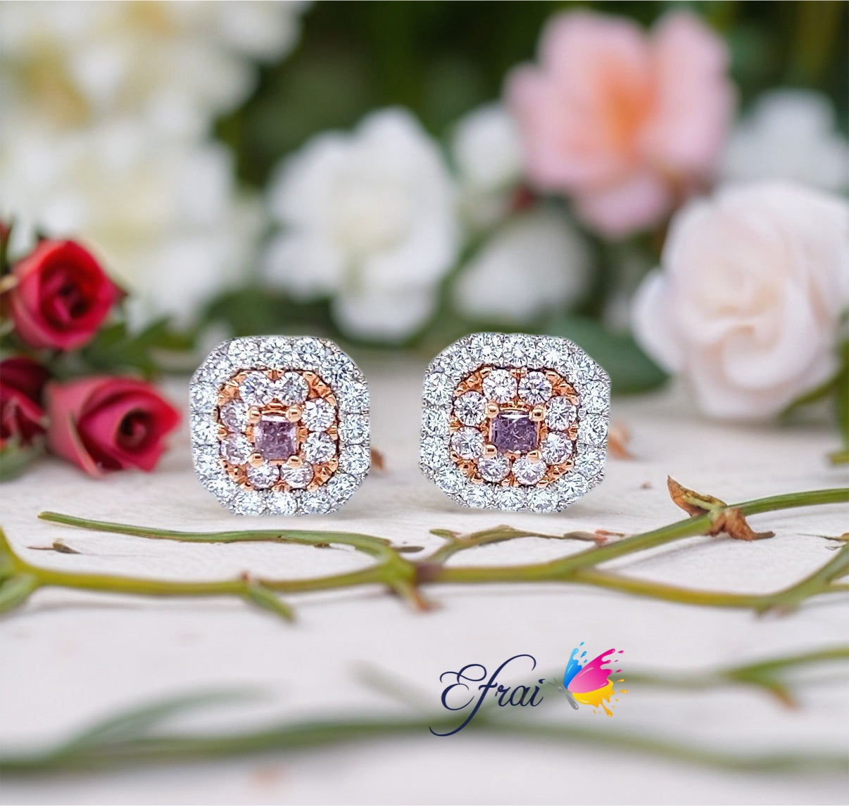 GIA Natural Fancy pink diamonds earrings