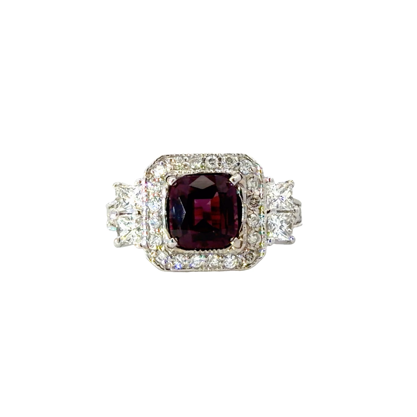 Natural deep burgundy spinel and diamonds ring